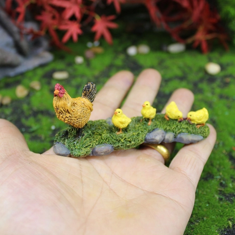 Figura Miniatura De Gallina Y Pollitos Resina Decoración De Paisaje Para Micro Jardín De Hadas Estilo Pastoral