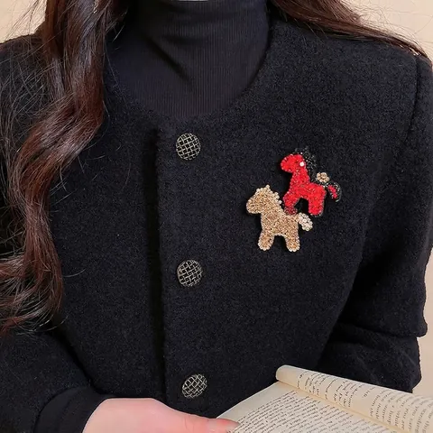 Broche Cheval Épingle Strass Forme Animale Velours Bijoux De Mode Pour Femmes Décoration De Vêtements Scintillants