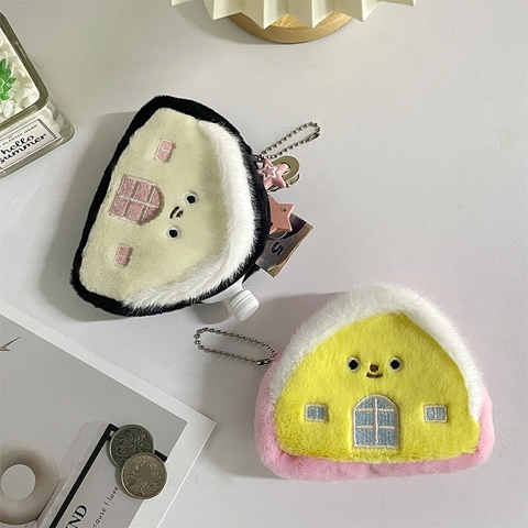 Portamonete In Peluche A Forma Di Casa Mini Borsa Per Riporre Auricolari Con Portachiavi A Catena A Sfere Pendente