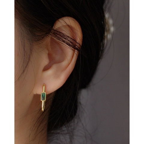 925 Sterling Silver Hoop Earrings Green Emerald Gemstone Zircon Inlay Elegant Vintage Style Luxury Jewelry For Women