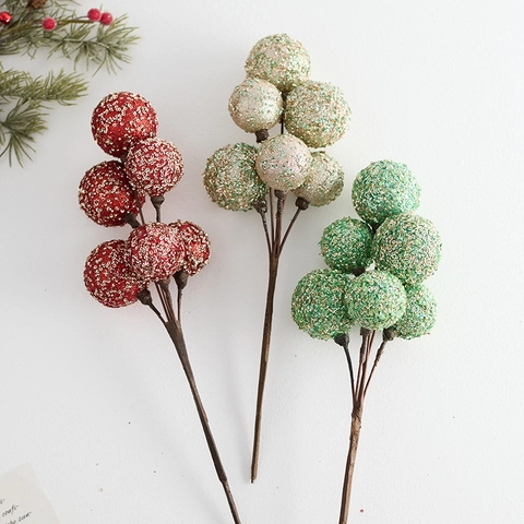 Tiges De Baies De Noël Paillettes Branches De Fruits Artificielles Décoratives Ornements D Arbre De Noël Décoration