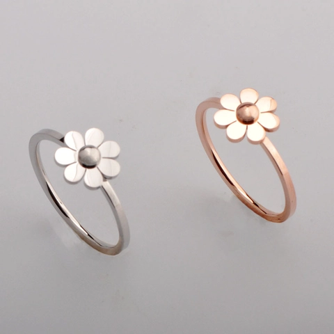 Minimalist Daisy Flower Ring Titanium Steel Polished Rose Gold Steel Color Jewelry For Women Couple Gift Fashion
