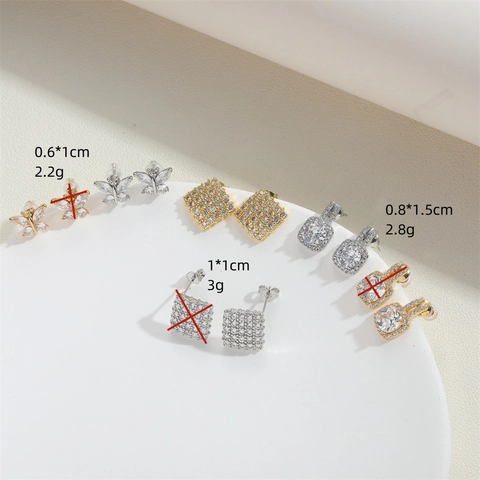 French Vintage Zirconia Stud Earrings Square Butterfly Design Copper Gold Silver Plated Fashion Jewelry For Women Party Gift