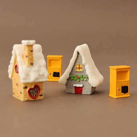 Miniatur Weihnachtshaus Kunstharz Figuren Winterszene Mikro Landschaft Dekoration Kleines Häuschen Und Briefkasten Ornamente
