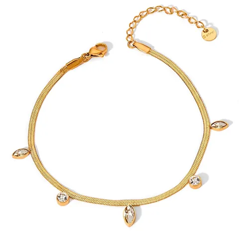 Bracelet De Cheville Chic En Acier Inoxydable Chaîne Serpent Pour Femmes Avec Breloques Pampilles Zircone Coloré