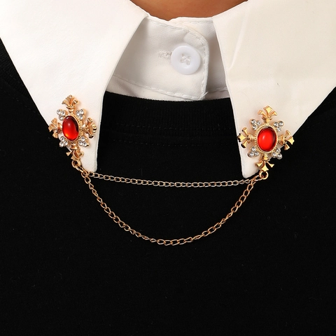 Retro Alloy Rhinestone Water Drop Collar Chain Tassel Brooch Cross Skull Hand Gothic Corsage For Women Men Clothing Decor