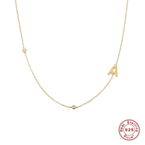 Collana con Ciondolo Iniziale in Argento Sterling 925 Oro per Donna Zirconia Lettera Alfabeto A-Z Catena Clavicicola Gioielli