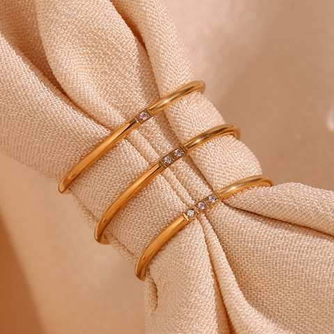 Minimalist 18K Gold Plated Stainless Steel Thin Ring For Women Micro Pave Rhinestone Geometric Finger Ring Fashion Jewelry Gift