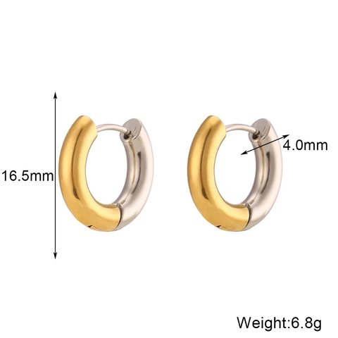 Minimalisti Orecchini a Cerchio a C in Acciaio Inossidabile Bicolore Oro Argento da Donna Moda Gioielli in Metallo Lucido Spliced