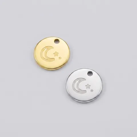 Colgante Redondo De Luna Y Estrella De Acero Inoxidable 304 Para Creación De Joyas DIY Etiqueta Geométrica Pulida Espejo
