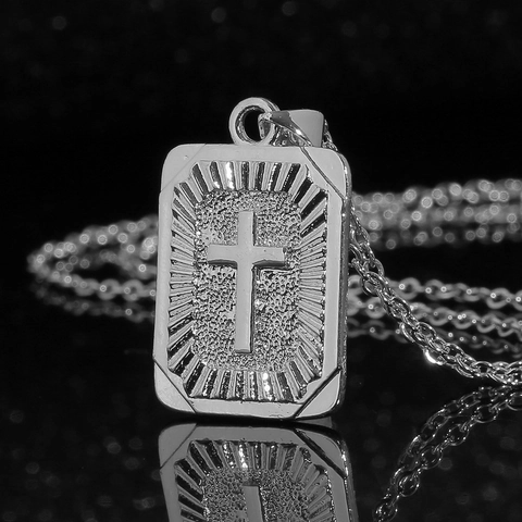 Hiphop Edelstahl Kreuz Anhänger Halskette Rechteckiges Tag Religiöser Retro Stil Schmuck Für Männer Und Frauen