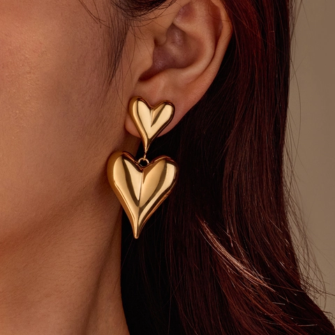 Minimalistische Edelstahl Doppel Herz Tropfen Ohrringe Für Damen Gold Silber Plattiert Mode Geometrische Liebe Herz Anhänger Ohrringe Schmuck