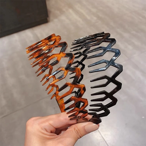 Cerchietto Ondulato Denti Antiscivolo Plastica Resina Zigzag Fascia Per Lavaggio Viso Moda Accessori Capelli Donne