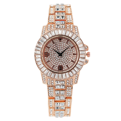 Orologio Da Donna Lusso Quarzo Con Strass Iced Out Bling Cristallo Metallo Orologio Da Polso Moda Elegante Gioielli