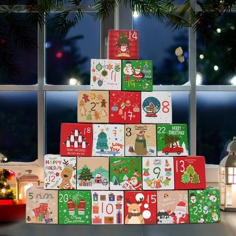 Scatole Regalo Calendario Dell'Avvento Natale Cartone Conto Alla Rovescia Confezione Caramelle Illustrazioni Festive Decorazione