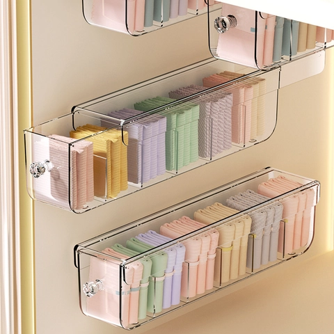 Wall Mounted Underwear Storage Box Transparent PET Multi Compartment Sock Organizer Closet Drawer Style Punch Free Cabinet Wardrobe