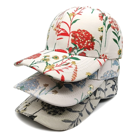 Women Baseball Cap Jacquard Floral Print Ethnic Vintage Sun Protection Adjustable Curved Brim Hat