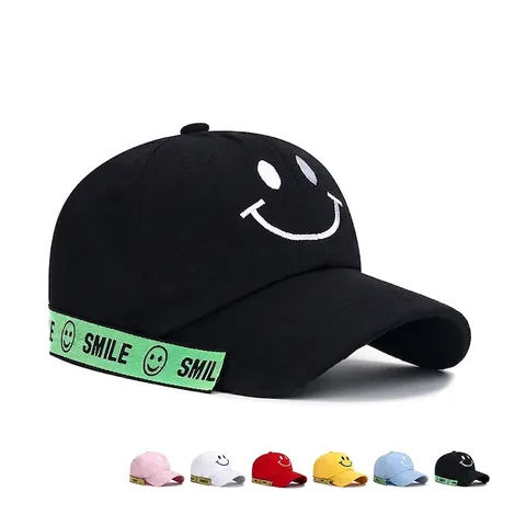 Gorra De Béisbol Algodón Poliéster Bordado Cara Sonriente Correa Color Contrastante Ajustable Streetwear Unisex