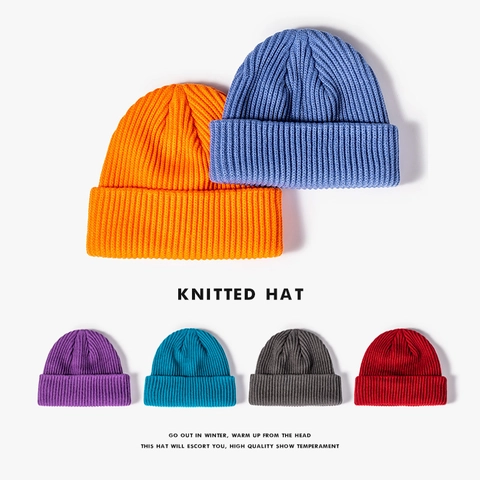 Knitted Beanie Hat Winter Warm Acrylic Ribbed Cuffed Solid Color Outdoor Minimalist Skull Cap For Men Women