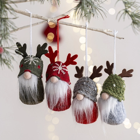 Adornos De Gnomo De Navidad Tela De Punto Piel Sintética Cornamenta De Reno Santa Muñeco De Nieve Decoraciones Colgantes Árbol