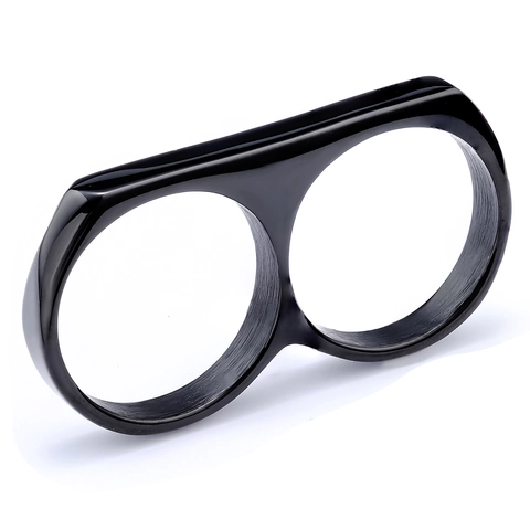 Anello A Doppio Dito In Acciaio Inossidabile Esagonale Geometrico Minimalista Punk Hip Hop Gioielli Stile Industriale Per Uomo Donna