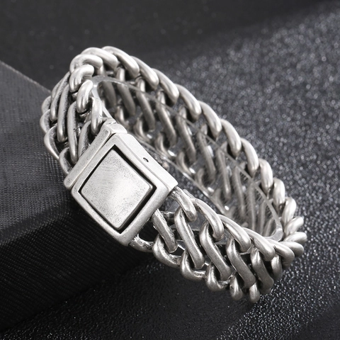 Brazalete Para Hombre Vintage Plata Antigua Acero Inoxidable 316L Estilo Biker Punk Tejido Industrial Pesado