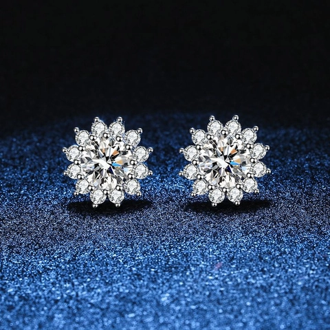 S925 Sterling Silver Sunflower Moissanite Stud Earrings D Color Sparkly Daisy Flower Rhinestone Ear Jewelry For Women