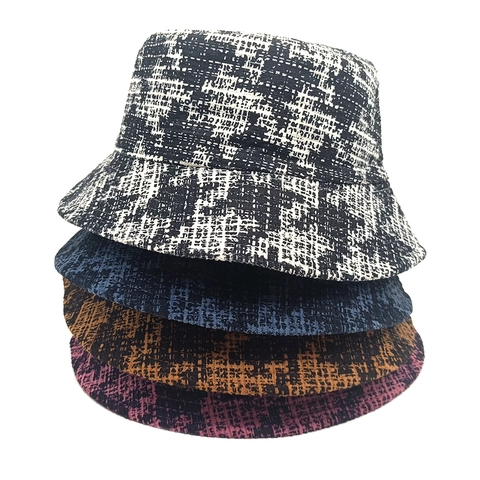 Anglerhut Damen Tweed Hahnentrittmuster Retro Mode Herbst Winter Warm Lässig Outdoor Sonnenschutz Fischerhut