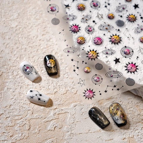 Nagelsticker 3D Geprägt Galaxie Sternenhimmel Universum Planeten Sternbilder Heißsilber Selbstklebend Maniküre Aufkleber DIY