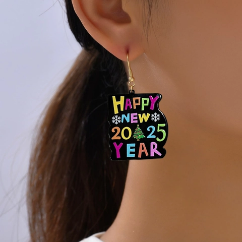 Happy New Year 2025 Drop Earrings Acrylic Colorful Snowflake Christmas Tree Festive Party Jewelry For Women