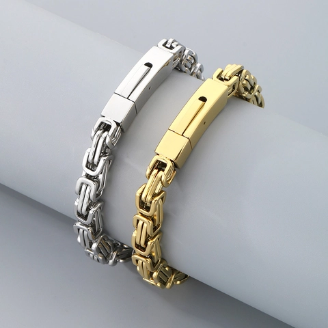 Men Byzantine Chain Bracelet Stainless Steel Heavy Punk Hip Hop Jewelry For Male With Square Clasp