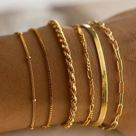 Böhmische Minimalistische Metallketten Armbänder Für Frauen Legierung Mehrlagig Figaro Schlange Büroklammer Seil Schmuck