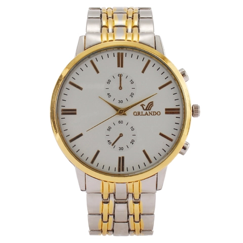 Orlando Men's Quartz Watch Fashion Business Metal Link Strap Round Dial Stainless Steel Case Back Folding Clasp
