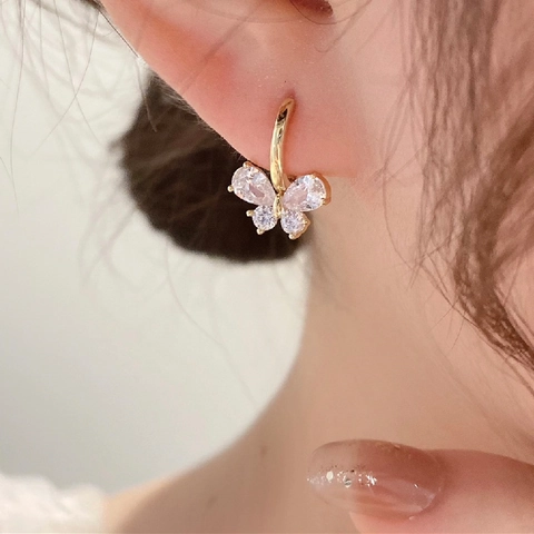 Schmetterling Ohrringe Kupfer Zirkonia Funkelnd Elegant Koreanischer Stil Modeschmuck Für Damen