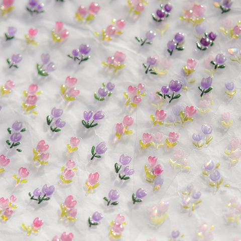 3D Embossed Tulip Nail Art Stickers Shell Luster Aurora Flower Self Adhesive Manicure Decoration For Women