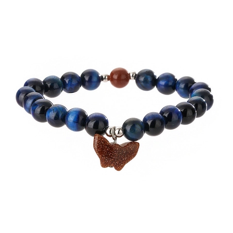 Butterfly Charm Beaded Bracelet Natural Stone Tiger Eye Turquoise Lava Rock Elastic Healing Energy Unisex Jewelry Gift