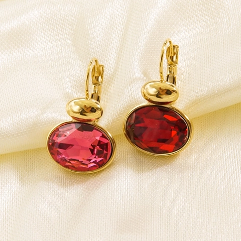Oval Zircon Leverback Earrings Women Stainless Steel Colorful Crystal Drop Jewelry Retro Minimalist Elegant