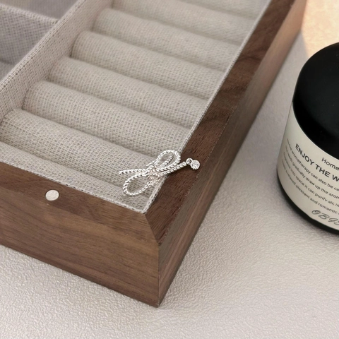 925 Sterling Silver Bow Ring For Women With Zircon Pendant Twisted Texture Open Adjustable Band Vintage Elegant Jewelry