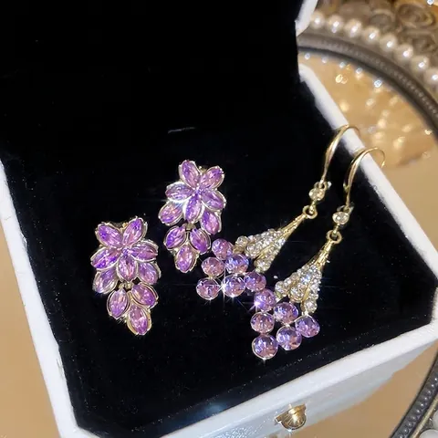 Orecchini Pendenti Floreali Lega Cristallo Viola Con Perno In Argento Sterling 925 Stile Corte Francese Gioielli Eleganti Per Donne
