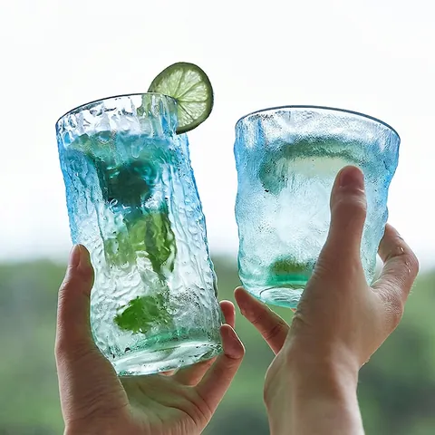 Glass Cup Ombre Blue Green Gradient Glacier Tree Texture For Water Juice Cold Drink Nordic Modern Lead-Free