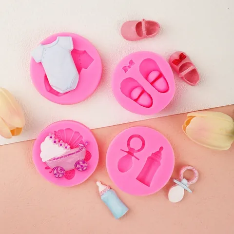Baby Shower Silicone Mold Mini Stroller Bottle Clothes Shoes Shape For Fondant Cake Decoration DIY Chocolate Craft