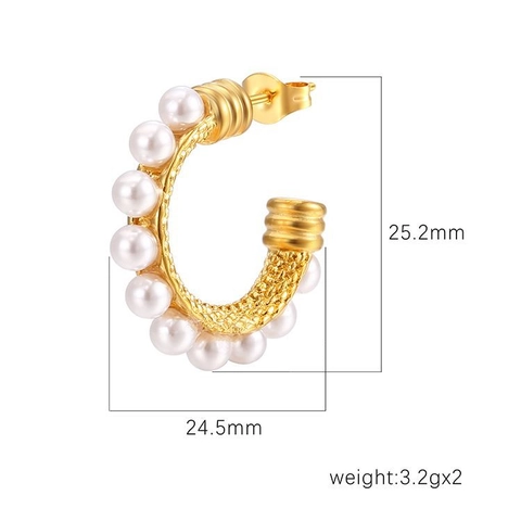 Pendientes De Aro Con Perlas Artificiales De Acero Inoxidable Retro Francés Forma C Lujo Estilo INS Joyería Para Mujeres