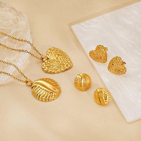 Roestvrijstalen Ketting En Oorbellen 18K Verguld Hart Ster Vintage Mode Sieraden Voor Dames