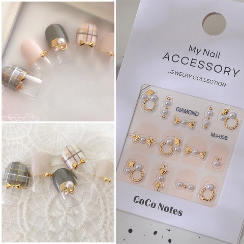 5D Embossed Nail Art Stickers Faux Artificial Pearls Metal Alloy Charms Waterproof 3D Jewelry Manicure Decoration Elegant DIY Accessories