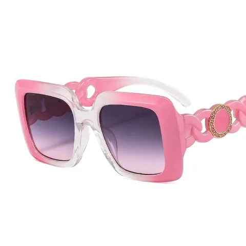 Square Oversized Sunglasses PC Frame UV400 Gradient Lenses Chain Link Temples Greek Key Decoration Fashion Eyewear Unisex