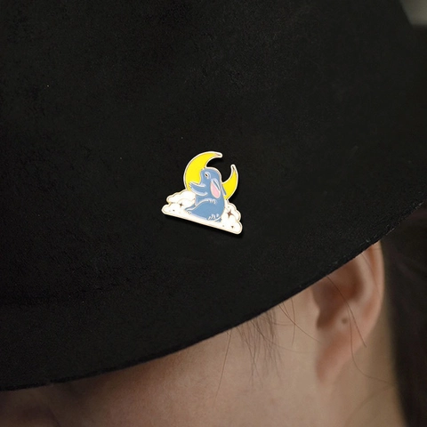 Lindo Broche de Esmalte de Conejo de Dibujos Animados Set Sol Luna Estrella Nube Insignia de Aleación para Ropa Mochila Joyería Mujer