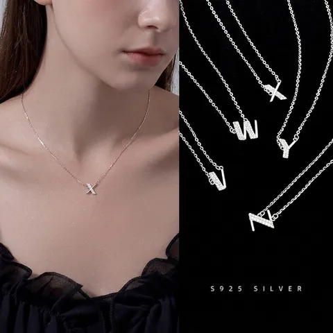 Collier Lettre en Argent Sterling 925 pour Femme Petit Pendentif Initiale avec Strass Bijoux de Mode Cadeau