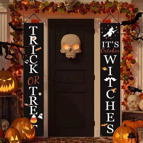 Halloween Banner Voor Veranda Trick Or Treat Deurdecoratie Polyester Patroon Pompoen Spook Vleermuis Buiten Feest Decoratie