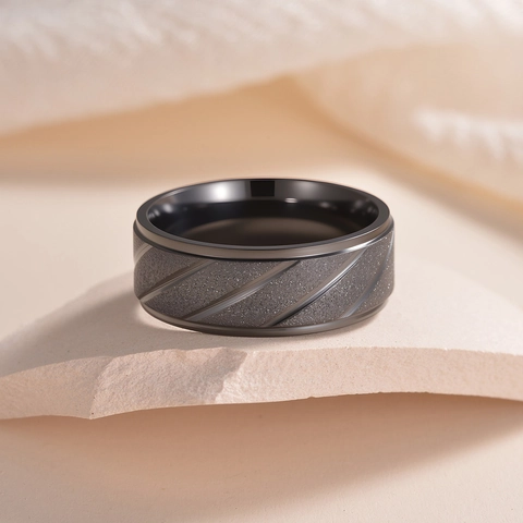 Edelstahl Ring Matt Sandgestrahlt Diagonal Twill Textur Modern Minimalistisch Mode Outdoor Hochzeitsring Für Männer