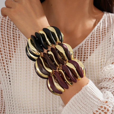 Weites Elastisches Armreif Armband Acryl Legierung Geometrisch Irregulär Statement Vintage Mode Schmuck Für Frauen